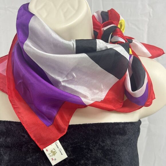 Silk Square Scarf Golden Camel of Shanghai Hand Rolled and Hand Printed Colerful - Picture 2 of 8